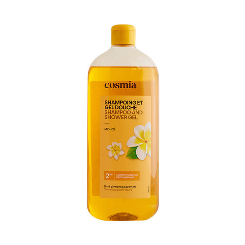 COSMIA Champú y gel de ducha (cuerpo y cabello) con aroma a monoi 750 ml.