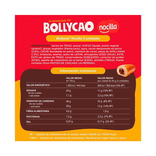 NOCILLA Bollycao de chocolate nocilla 3 uds. 135 g.