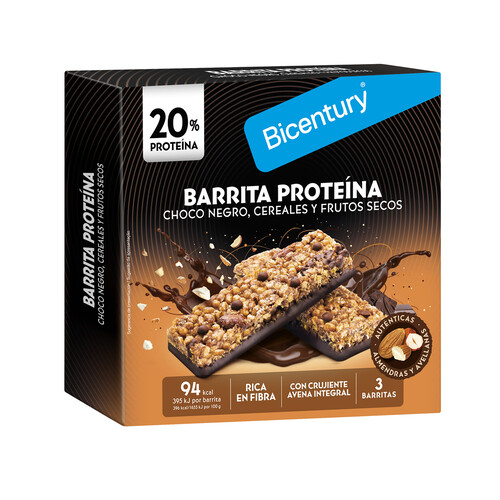 BICENTURY Barritas de proteina sabor a chocolate con almendras 72 g 