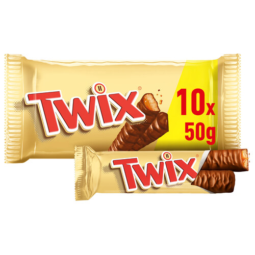 TWIX Barritas de chocolate con caramelo y galleta 10 uds. 50 g.