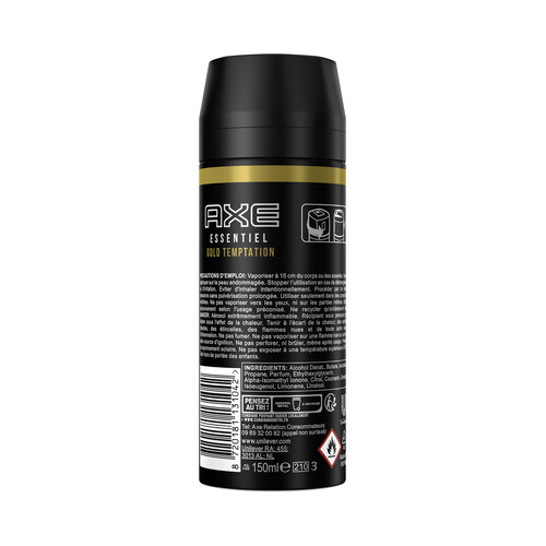 AXE Essential Gold temptation Desodorante en spray para hombre con protección antitranspirante hasta 24 horas 150 ml.
