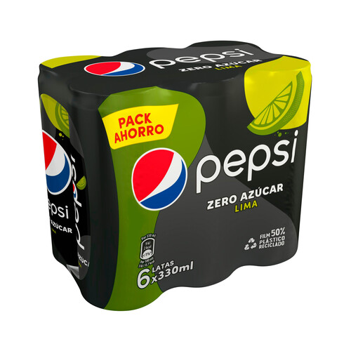 Refresco de cola y lima Zero PEPSI MAX pack de 6 latas x 33 cl.