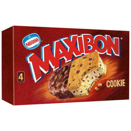 MAXIBON Sándwich de helado de vainilla con cookies 4 x 140 ml.