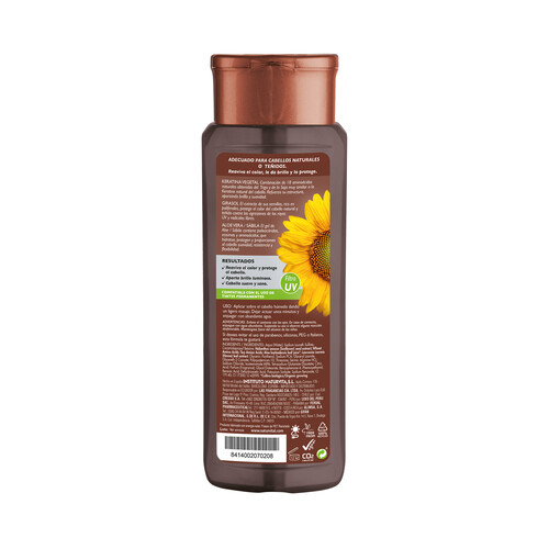 Champú para cabellos castaños con extractos de Henna, girasol y keratina vegetal NATUR VITAL Coloursafe 300 ml.
