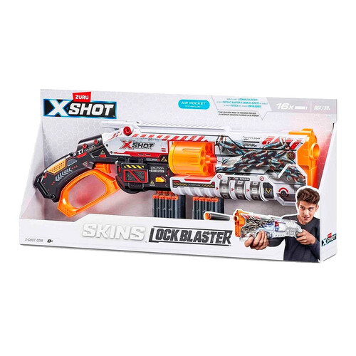 Lanzadardos Skins X-Shot Lock Blaster 54x17x4 cm, 16 dardos, ZURU.