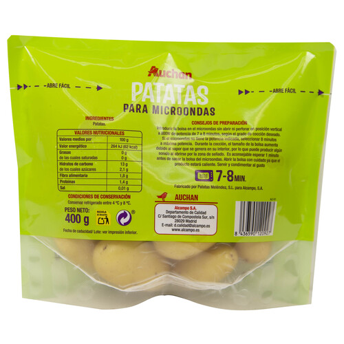 AUCHAN Patatas para microondas 400 g. Producto Alcampo