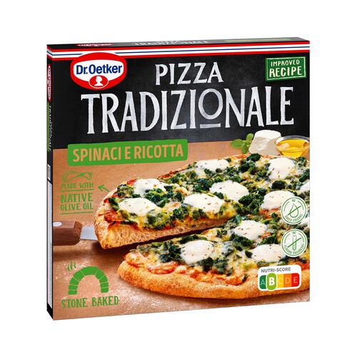 DR. OETKER Pizza de espinacas y queso Ricotta, horneada directamente sobre piedra Tradizionale 415 g.