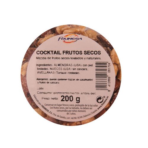 FRUMESA Cocktail premium de frutos secos FRUMESA tarrina de 200 g.