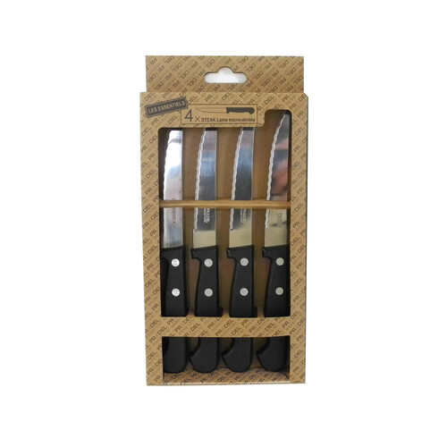 Set 4 cuchillos chuleteros acero inoxidable mango PP