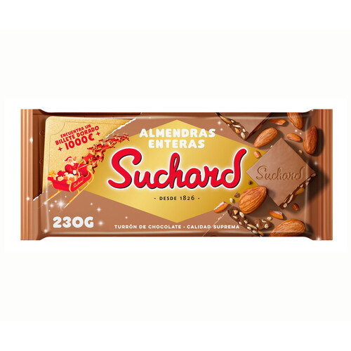 SUCHARD Turrón de chocolate con almendras enteras y arroz inflado 260 g.