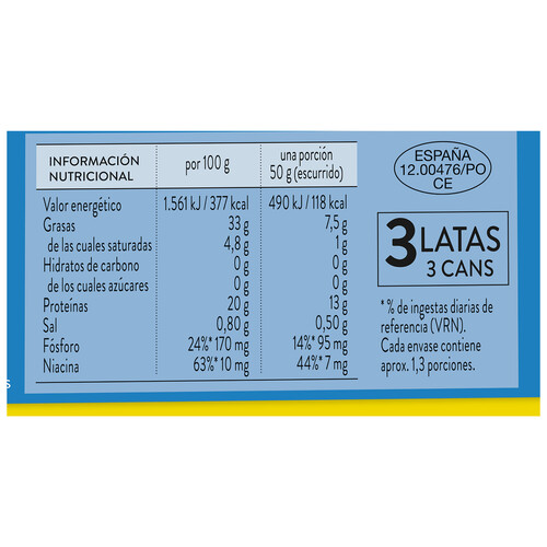 ALBO Atún en aceite de girasol, en conserva 3 uds x 48 g.