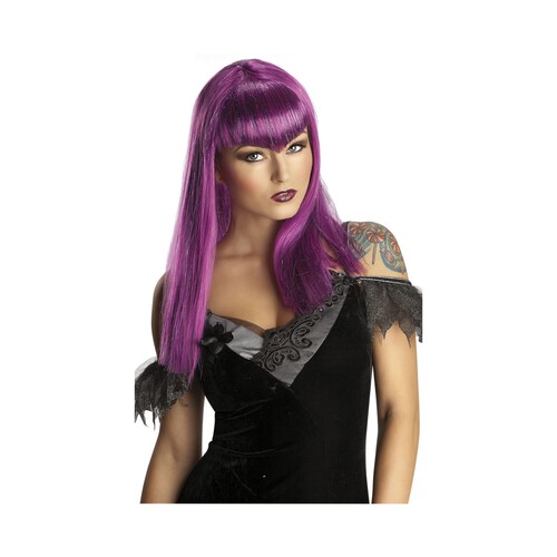 Peluca color lila para adulto, complemento para disfraz de vampiresa, Halloween HAUNTED HOUSE 1 unidad.