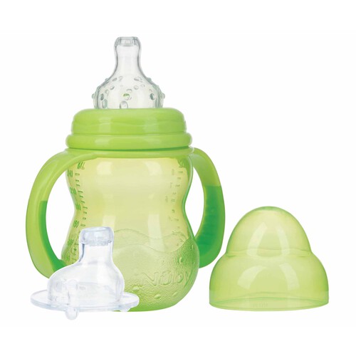 NEW VALMAR Biberón de entrenamiento con tetina y boquilla, 240ml., para bebés de 6 a 18 meses, color verde.