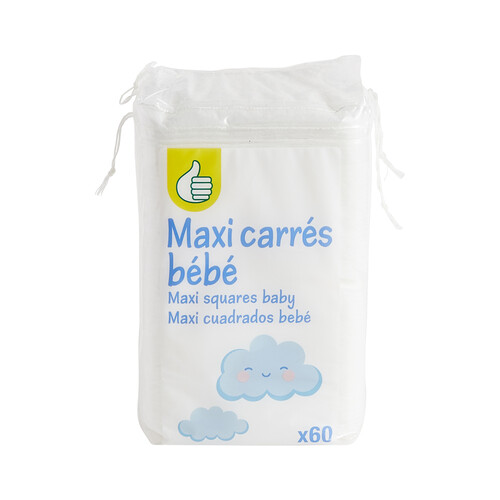 PRODUCTO ECONÓMICO ALCAMPO Algodón cuadrado de tamaño maxi, para cara y cuerpo PRODUCTO ECONÓMICO ALCAMPO 60 uds.