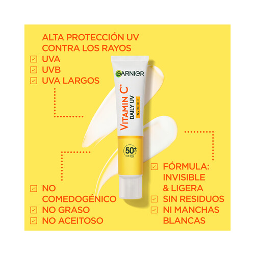 GARNIER Skin active Fluido diario iluminador invisible con vitamina C y FPS 50+ 50 ml.