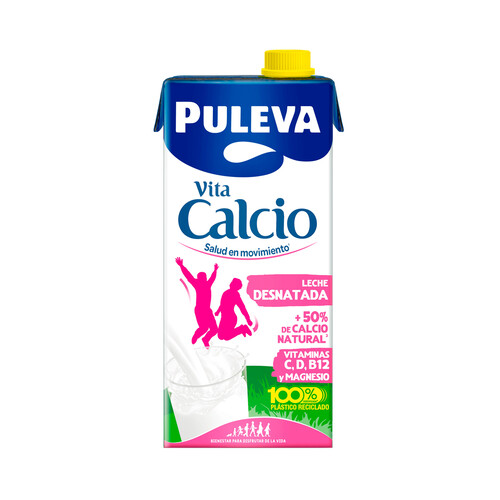 PULEVA Leche desnatada de vaca (0% materia grasa), con un 50% más de calcio natural  Vita calcio 1l.