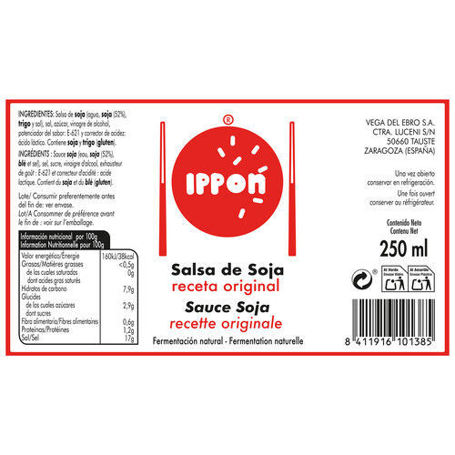 IPPON Salsa de soja receta original 250 ml.