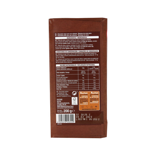 PRODUCTO ALCAMPO Chocolate negro para fundir (64% cacao) con cuerpo intenso 200 g.