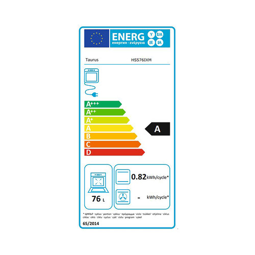 Horno multifunción TAURUS HS576IXM, negro, capacidad: 76L, clasificación energética: A, A: 59,5cm, H: 59,5cm, F: 57,5cm. 