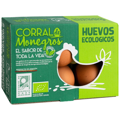 MONEGROS Huevos frescos ecológicos clase M-L y categoria A MONEGROS 6 uds.