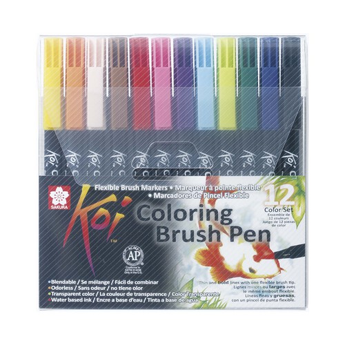 Pack de 12 rotuladores de color con punta pincel, Koi SAKURA.