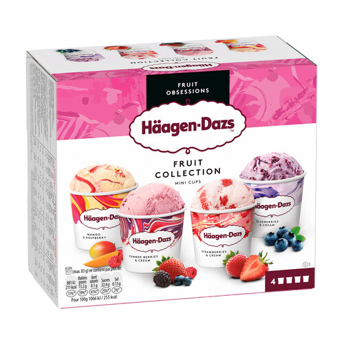 HÄAGEN-DAZS Tarrinas de helado de frutas (mango, fresa, frambuesa y arándano) 4 x 95 ml.