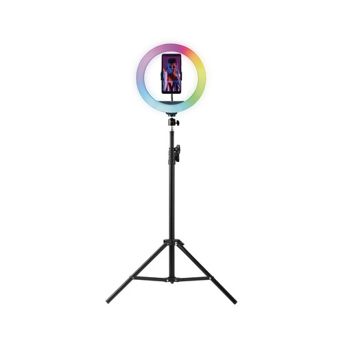 Aro de luz RGB QILIVE, con trípode XL y soporte para teléfono móvil.