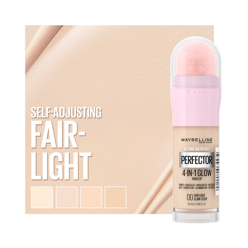 MAYBELLINE Instant perfector glow 4 en 1 tono 00 Fair light. Base de maquillaje con acabado natural.