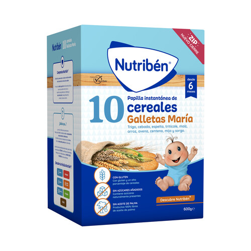 NUTRIBÉN Papilla en polvo de 10 cereales y galleta María a partir de 6 meses 600 g.