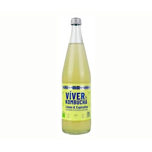 VIVER Bebida fermentada de té (kombucha)  ecológica sabor a limón y espirulina 700 ml.