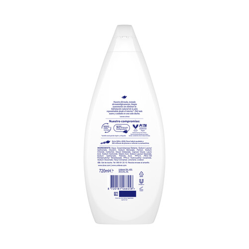 DOVE Gel hidratante para baño o ducha, limpieza delicada, para un piel suave 720 ml.