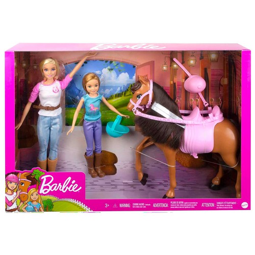 BARBIE Hermanas con caballo, accesorios para montar y ropa equitación, juguete +3 años