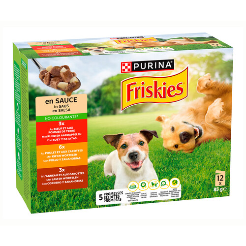 FRISKIES Alimentación de perro húmeda bol.salsa de pollo, cordero, buey friskies 12 x 85 g