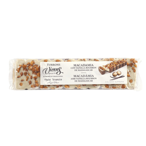 VICENS Turrón de macadamia con vainilla bourbon de Magadascar 300 g.