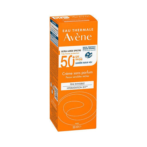 THERMALE AVÉNE Protector solar en crema, sin perfume, para pieles secas y sensibles y con FPS 50+ (muy alto) 50 ml. 