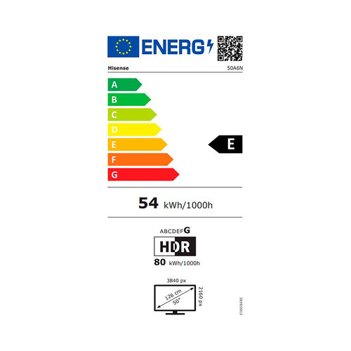 Televisión 127 cm (50) LED HISENSE 50A6N, 4K, VIDAA, Smart TV, color negro. 