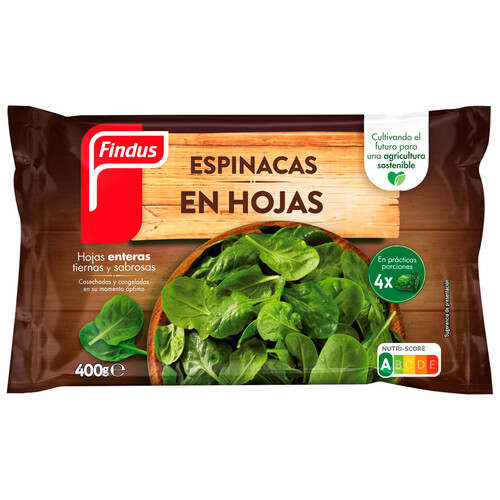 FINDUS Espinacas en hojas enteras, cosechadas y congeladas en su momento óptimo 400 g.