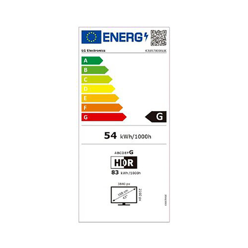 Televisión 109,2cm (43) LG 43UR78006, 4K, UHD, SMART TV.