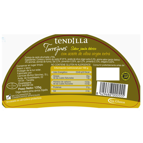 TENDILLA Torreznos sabor jamón Ibérico, con aceite de oliva virgen extra TENDILLA 125 g.