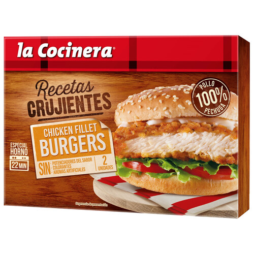 LA COCINERA Filetes de pechuga de pollo rebozada, especial hamburguesas Recetas crujientes 2 uds.