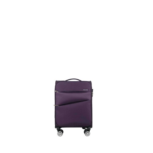 Maleta de cabina soft de 55 cm color morado y 8 ruedas, AIRPORT ALCAMPO.