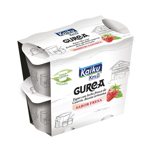 KAIKU Yogur receta artesana con sabor a fresa, elaborado con lehce fresca de caserio Km. 0 4 x 115 g.