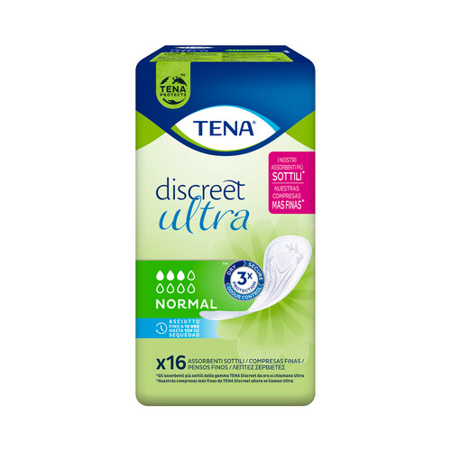 TENA Compresas incontinencia normal para pérdidas leves a moderadas de orina TENA Discreet ultra 16 uds.