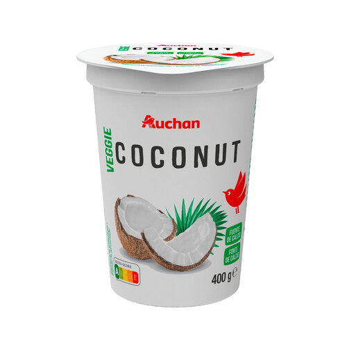 AUCHAN Yogur vegetal de coco cremoso natural sin azúcar añadida 400 g. Producto Alcampo.