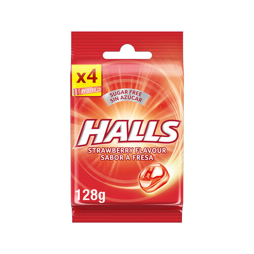 HALLS Caramelos de fresa sin azúcar añadido, 4 uds. HALLS 128 g.