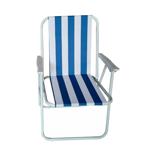 Silla playera plegable rayas azules, 55x53x76 centímetros, IKUNIK.