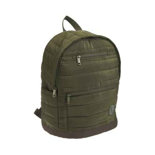 Mochila juvenil, varios compartimentos, color verde militar, ALCAMPO.