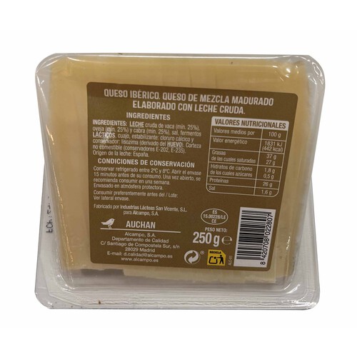 AUCHAN Queso ibérico viejo leche cruda cortado tapitas 250 g. Producto Alcampo