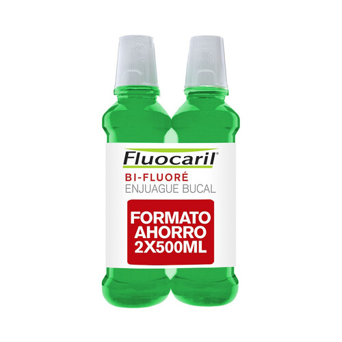 FLUOCARIL Enjuague bucal bi-flúor, sin alcohol y con sabor a menta FLUOCARIL 2x500 ml.