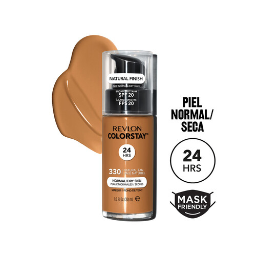 REVLON Tono 330 Natural tan Colorstay Base de maquillaje líquida y de larga duración, para pieles normales a secas.